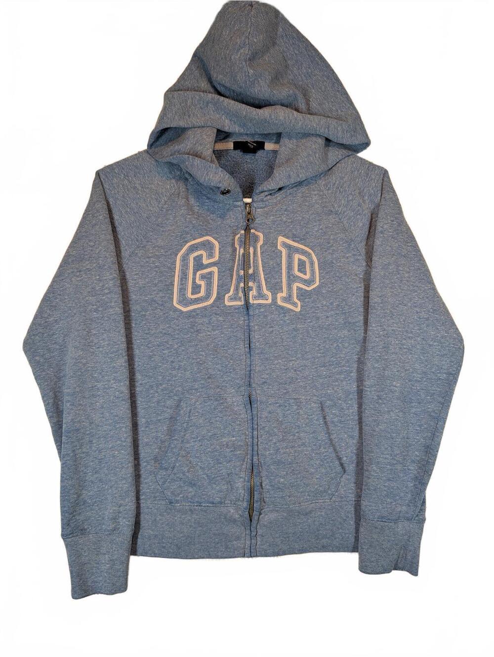 Gap Logo Heathered Blue Full Zip Embroidered Sweatshirt Hoodie Womens Small